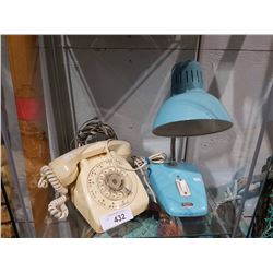 VINTAGE GMC BLUE TABLE LAMP, AND BAKELITE TELEPHONE