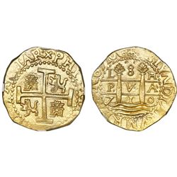 Lima, Peru, cob 8 escudos, 1710H, NGC MS 63, ex-1715 Fleet (designated on label).