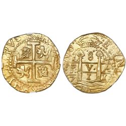 Lima, Peru, cob 8 escudos, 1711M, NGC MS 63, ex-1715 Fleet (designated on label).