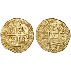 Lima, Peru, cob 8 escudos, 1711M, PCGS AU details / mount removed, ex-1715 Fleet (designated on labe