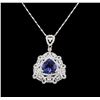 Image 2 : 4.85 ctw Tanzanite and Diamond Pendant With Chain - 14KT White Gold