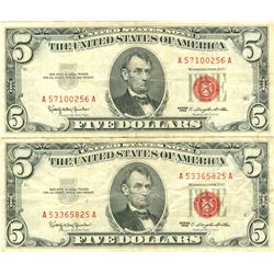 1963 $5 VG/XF Red Seal Note Lot of 2