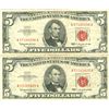 Image 1 : 1963 $5 VG/XF Red Seal Note Lot of 2