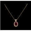 Image 2 : 14KT Yellow Gold 21.67 ctw Ruby and Diamond Pendant With Chain