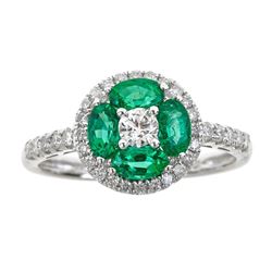 0.92 ctw Emerald and Diamond Ring - 14KT White Gold