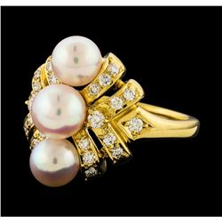 Pearl and Diamond Ring - 18KT Yellow Gold