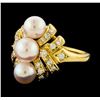 Image 1 : Pearl and Diamond Ring - 18KT Yellow Gold