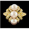 Image 2 : Pearl and Diamond Ring - 18KT Yellow Gold