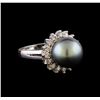 Image 1 : Pearl and Diamond Ring - 14KT White Gold