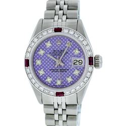 Rolex Stainless Steel VVS Diamond and Ruby DateJust Ladies Watch