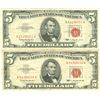 Image 1 : 1963 $5 VG/XF Red Seal Note Lot of 2