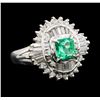 Image 1 : 0.58 ctw Emerald and Diamond Ring - Platinum