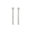 Image 1 : Line Chain Drop Flower Post Earrings - Rhodium Plated