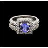 Image 2 : 14KT White Gold 1.61 ctw Tanzanite and Diamond Wedding Ring Set