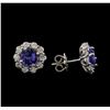 Image 2 : 14KT White Gold 2.40 ctw Tanzanite and Diamond Earrings