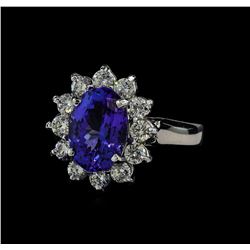 3.13 ctw Tanzanite and Diamond Ring - 14KT White Gold