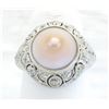 Image 2 : 0.74 ctw Vintage Pearl and Diamond Ring - Platinum