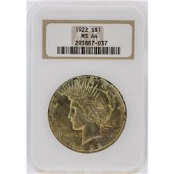 1922 NGC MS64 Peace Silver Dollar