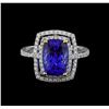 Image 2 : 3.70 ctw Tanzanite and Diamond Ring - 18KT White Gold