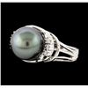 Image 1 : Pearl and Diamond Ring - 14KT White Gold