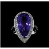 Image 2 : 11.34 ctw Tanzanite and Diamond Ring - 14KT White Gold