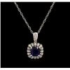 Image 1 : 3.30 ctw Tanzanite and Diamond Pendant With Chain - 14KT White Gold