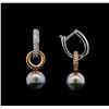 Image 2 : Pearl and Diamond Earrings - 14KT White and Rose Gold