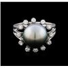 Image 2 : Pearl and Diamond Ring - 14KT White Gold