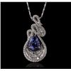 Image 1 : 18KT White Gold 4.54 ctw Tanzanite and Diamond Pendant With Chain