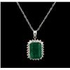 Image 1 : 10.81 ctw Emerald and Diamond Pendant With Chain - 14KT White Gold