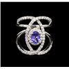 Image 2 : 0.99 ctw Tanzanite and Diamond Ring - 14KT White Gold