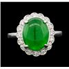 Image 2 : 4.63 ctw Jade and Diamond Ring - Platinum