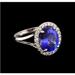 3.40 ctw Tanzanite and Diamond Ring - 14KT White Gold