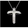 Image 2 : 1.76 ctw Diamond Cross Pendant With Chain - 14KT White Gold