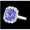 Image 1 : 4.96 ctw Tanzanite and Diamond Ring - 14KT White Gold