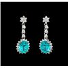 Image 1 : 5.95 ctw Apatite and Diamond Dangle Earrings - 14KT White Gold