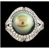 Image 2 : Pearl and Diamond Ring - 14KT White Gold