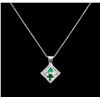 Image 1 : 0.15 ctw Emerald and Diamond Pendant With Chain - 14KT White Gold