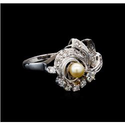 0.50 ctw Diamond and Pearl Ring - 14KT White Gold