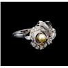 Image 1 : 0.50 ctw Diamond and Pearl Ring - 14KT White Gold