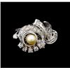 Image 2 : 0.50 ctw Diamond and Pearl Ring - 14KT White Gold