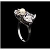 Image 4 : 0.50 ctw Diamond and Pearl Ring - 14KT White Gold