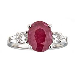 2.84 ctw Ruby and Diamond Ring - 18KT White Gold