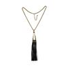 Image 1 : Leather Tassel Chain Necklace - Gold Plated