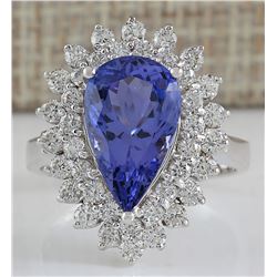 5.73CTW Natural Blue Tanzanite And Diamond Ring In 14K White Gold