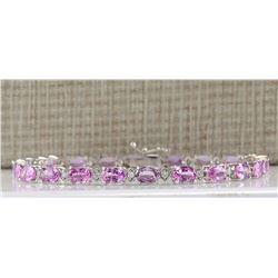 14.10 CTW Natural Sapphire And Diamond Bracelet In 14k Solid White Gold