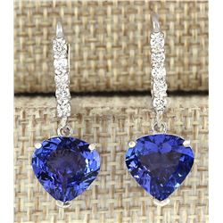 6.85 CTW Natural Tanzanite And Diamond Earrings 14k Solid White Gold