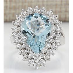 5.90CTW Natural Aquamarine And Diamond Ring In 14K White Gold