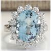 Image 1 : 6.96CTW Natural Aquamarine And Diamond Ring In 14K Solid White Gold