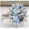 Image 2 : 6.96CTW Natural Aquamarine And Diamond Ring In 14K Solid White Gold